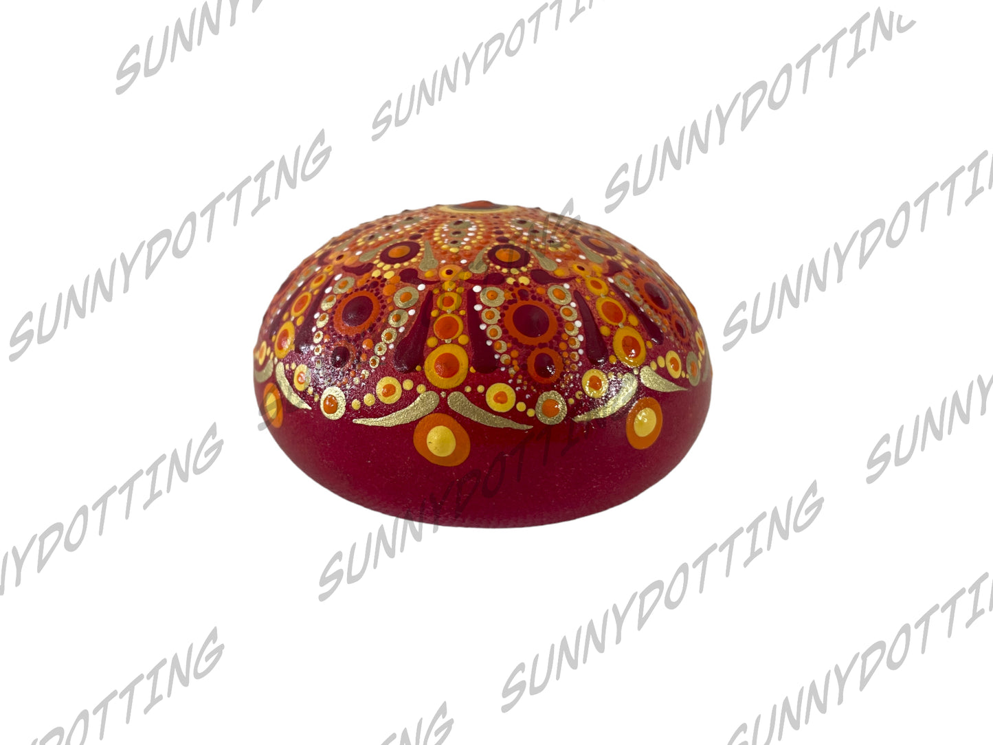 Mandala Stein Halbkugel orange rot 7,5