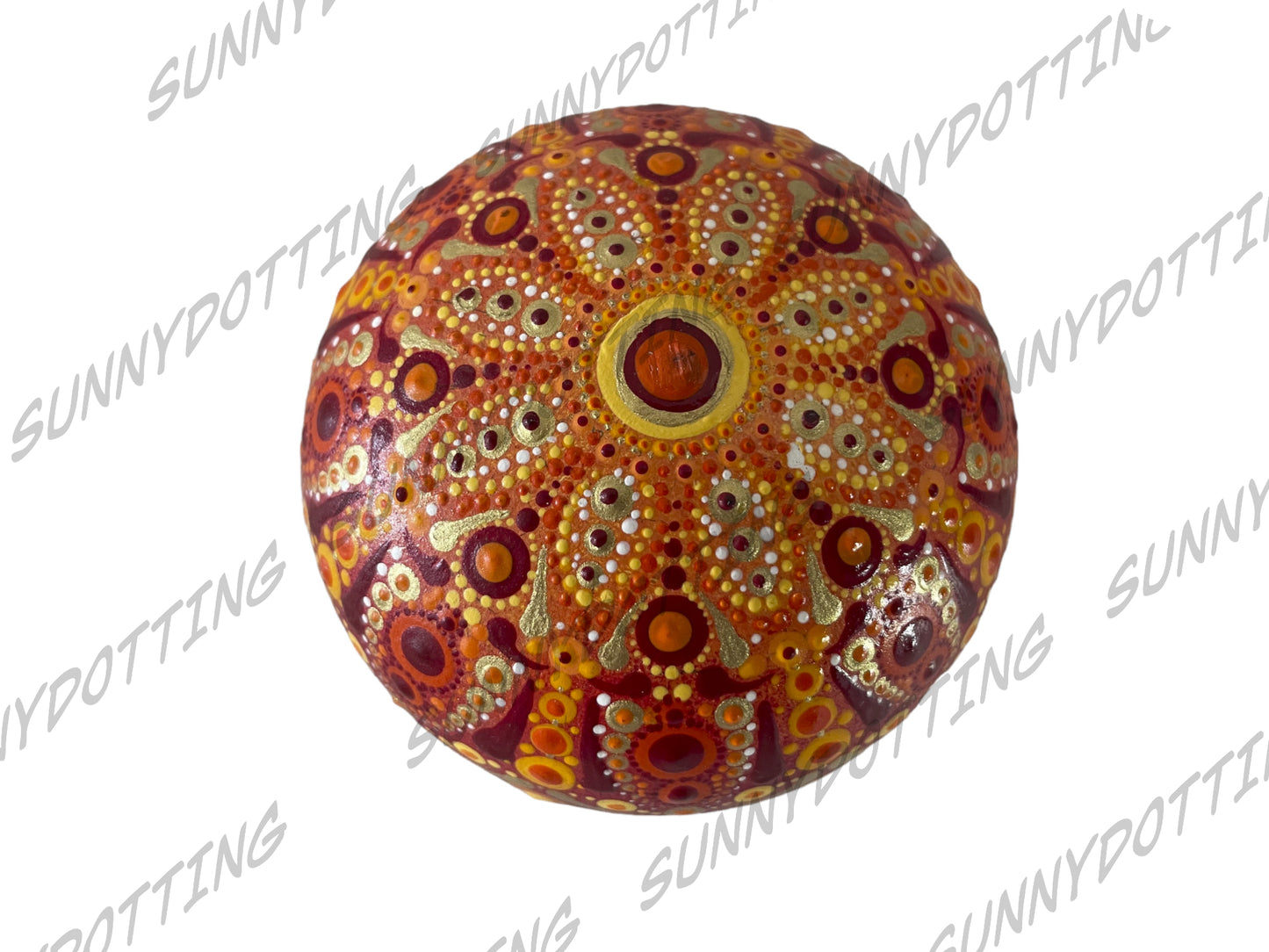 Mandala Stein Halbkugel orange rot 7,5