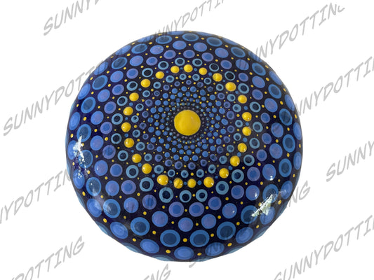 Mandala Stein Blau-Gelb 9,5