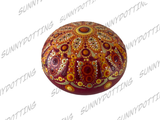Mandala Stein Halbkugel orange rot 7,5